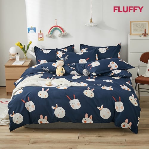 ชุดผ้าปูที่นอน 3 ฟุต Fluffy คอลเลคชั่น Dreamy ลาย Navy bunny ไม่รวมผ้านวม_0